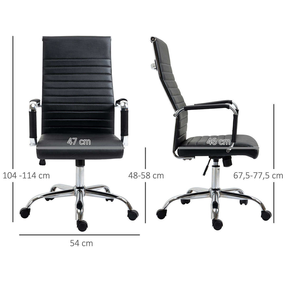 BÜROSTUHL Drehstuhl Chefsessel höhenverstellbar Kunstleder Schaumstoff - Schwarz, Leder (62/114/54cm) - Vinsetto