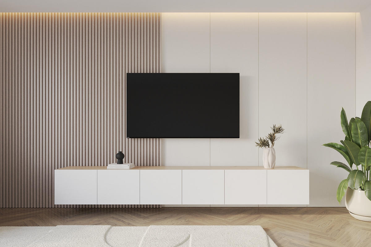 LOWBOARD ELIO-W 3x100x40x41 cm - Artisan / Weiß - Eiche Artisan, Holzwerkstoff (300/40/41cm) - ALTDECOR