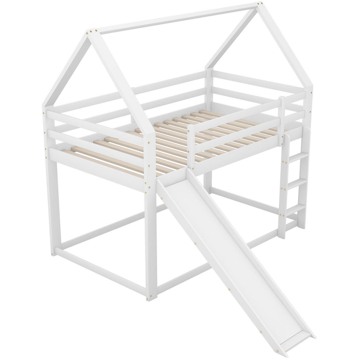 ETAGENBETT in Hausform aus Kiefernholz 90x200 cm Weiß mit Rutsche und Leiter - Weiß, Holzwerkstoff (90/200cm) - IVMEU