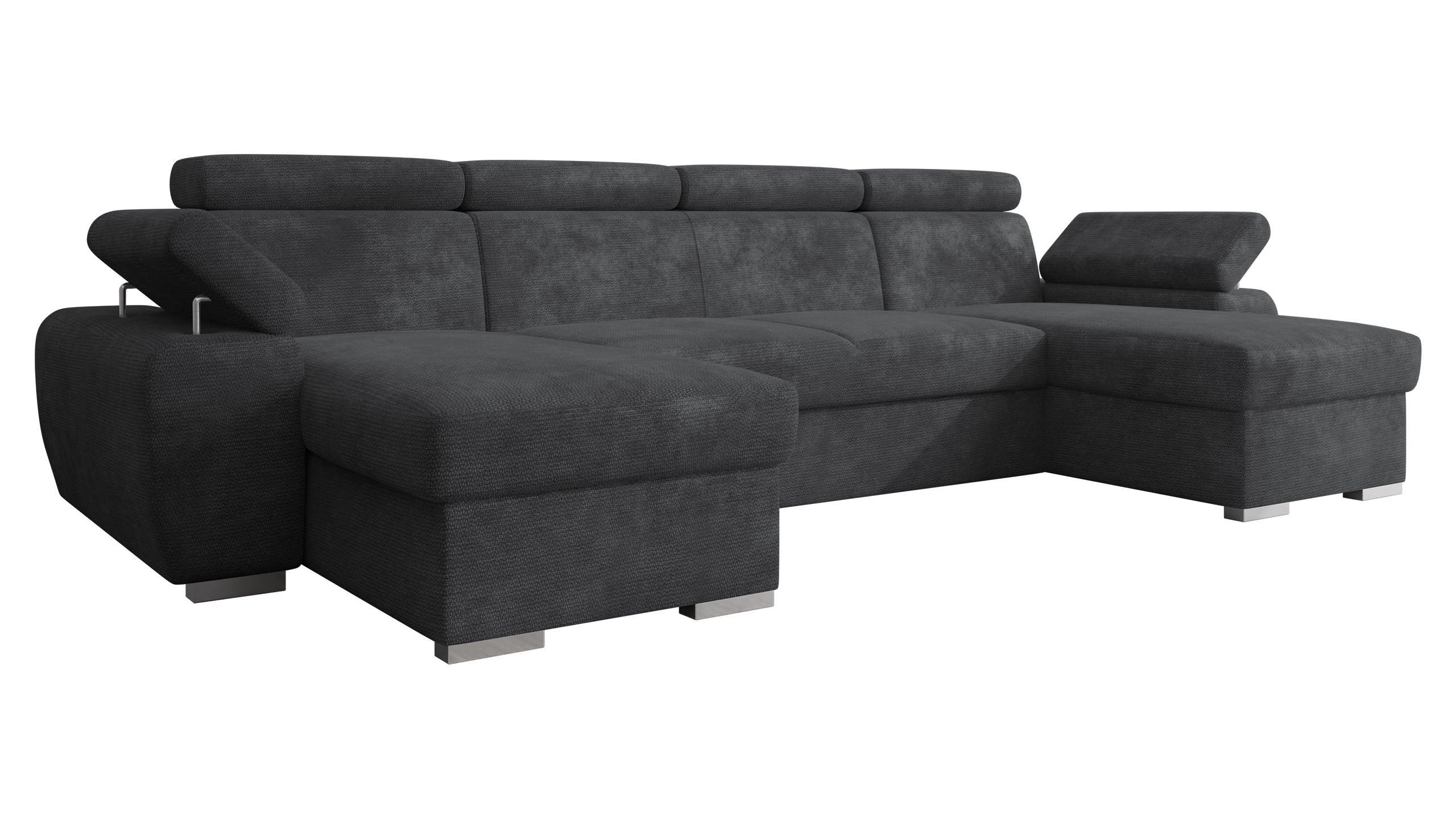 WOHNLANDSCHAFT Plaza U - Dunkelgrau/Silberfarben, Holz/Kunststoff (323/85/170cm) - MIRJAN24