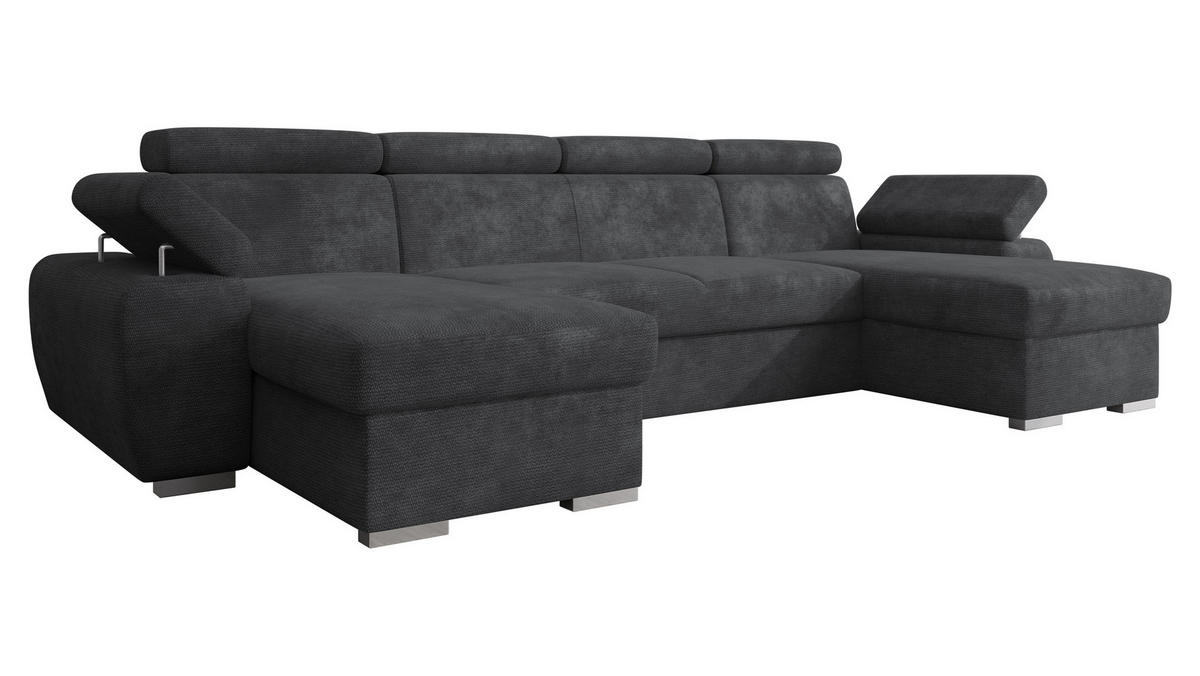 WOHNLANDSCHAFT Plaza U - Dunkelgrau/Silberfarben, Holz/Kunststoff (323/85/170cm) - MIRJAN24