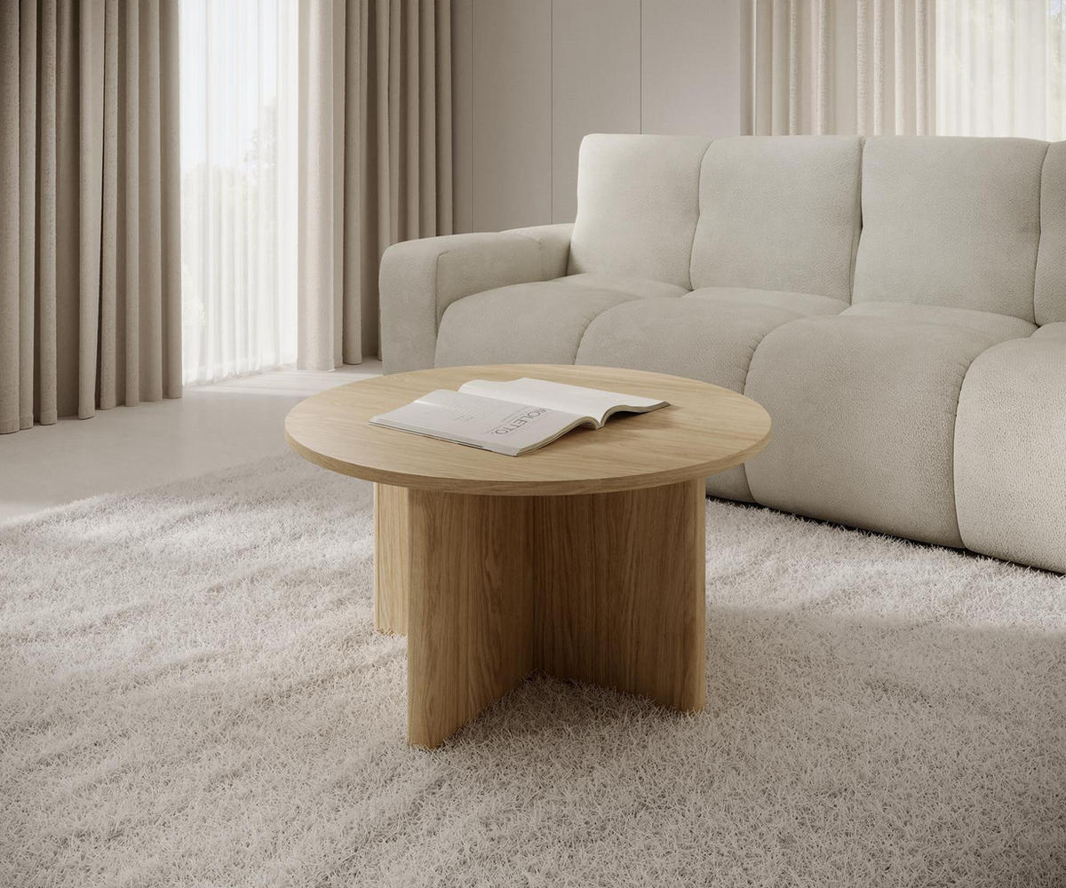 COUCHTISCH Buna Eiche, Rounder Couchtisch - Eichefarben, Holzwerkstoff (90/90/50cm) - Bettso