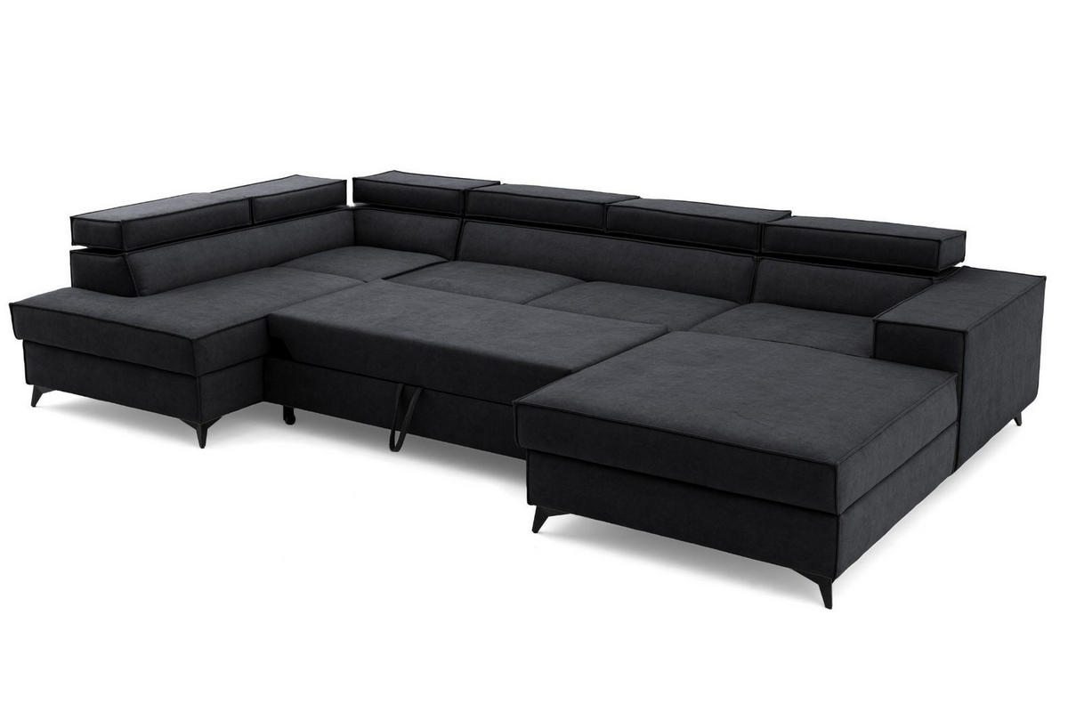 ECKSOFA PURE U Links mit Schlaffunktion 127x270 Velours Graphit - Graphitfarben/Schwarz, Holz/Textil (340/204cm) - Muffo
