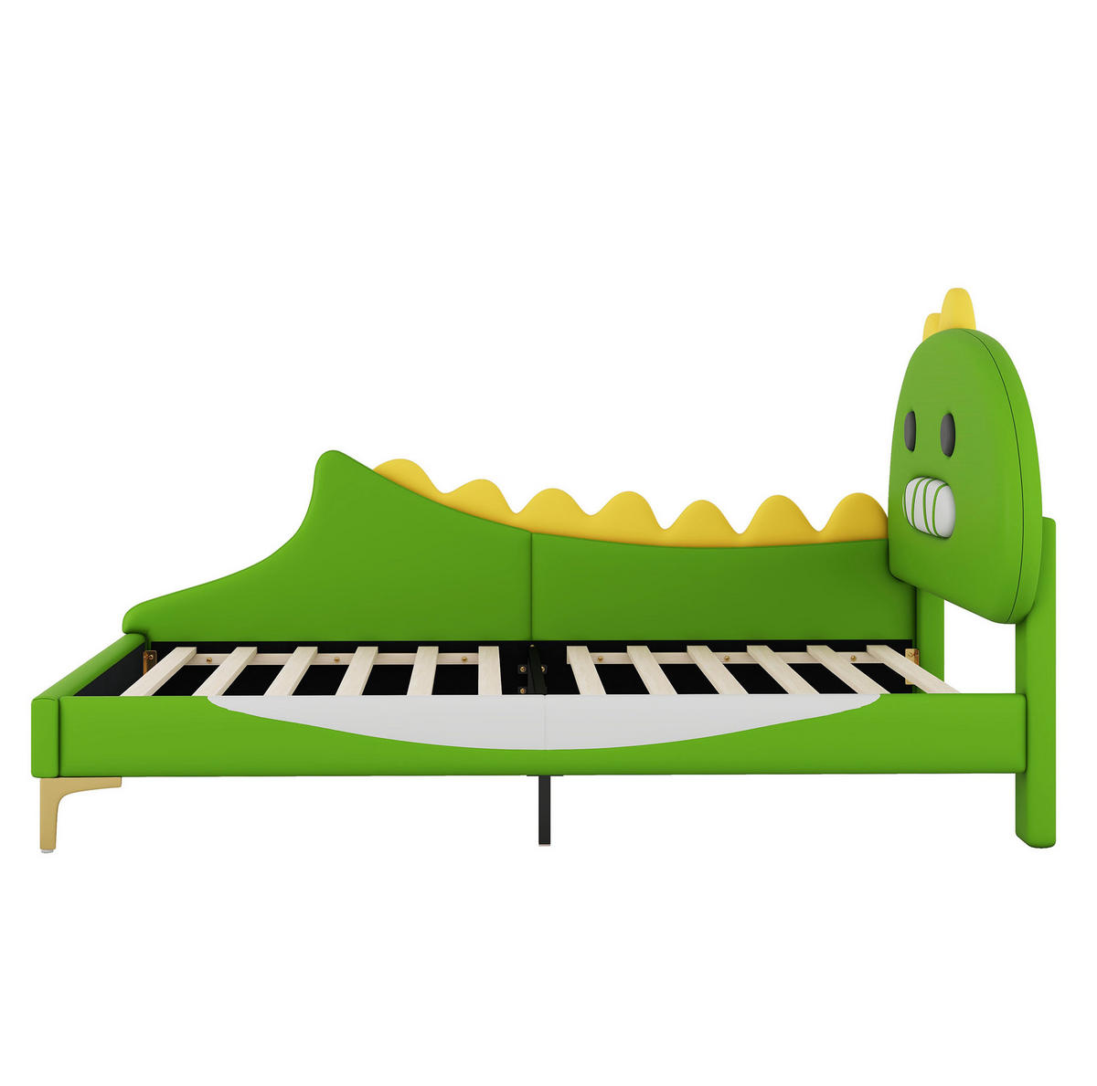KINDERBETT 90/200 cm aus PU und MDF mit Dinosaurier-Kopfteil Grün - Grün, Kunststoff (90/200cm) - Modenvie