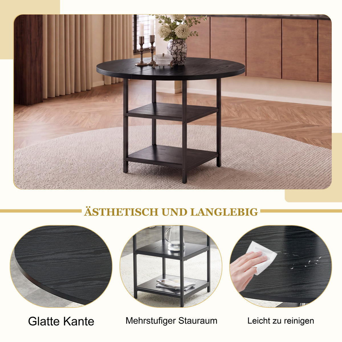 ESSTISCH 107 cm, Schwarz - Schwarz, Metall (107/107/75cm)