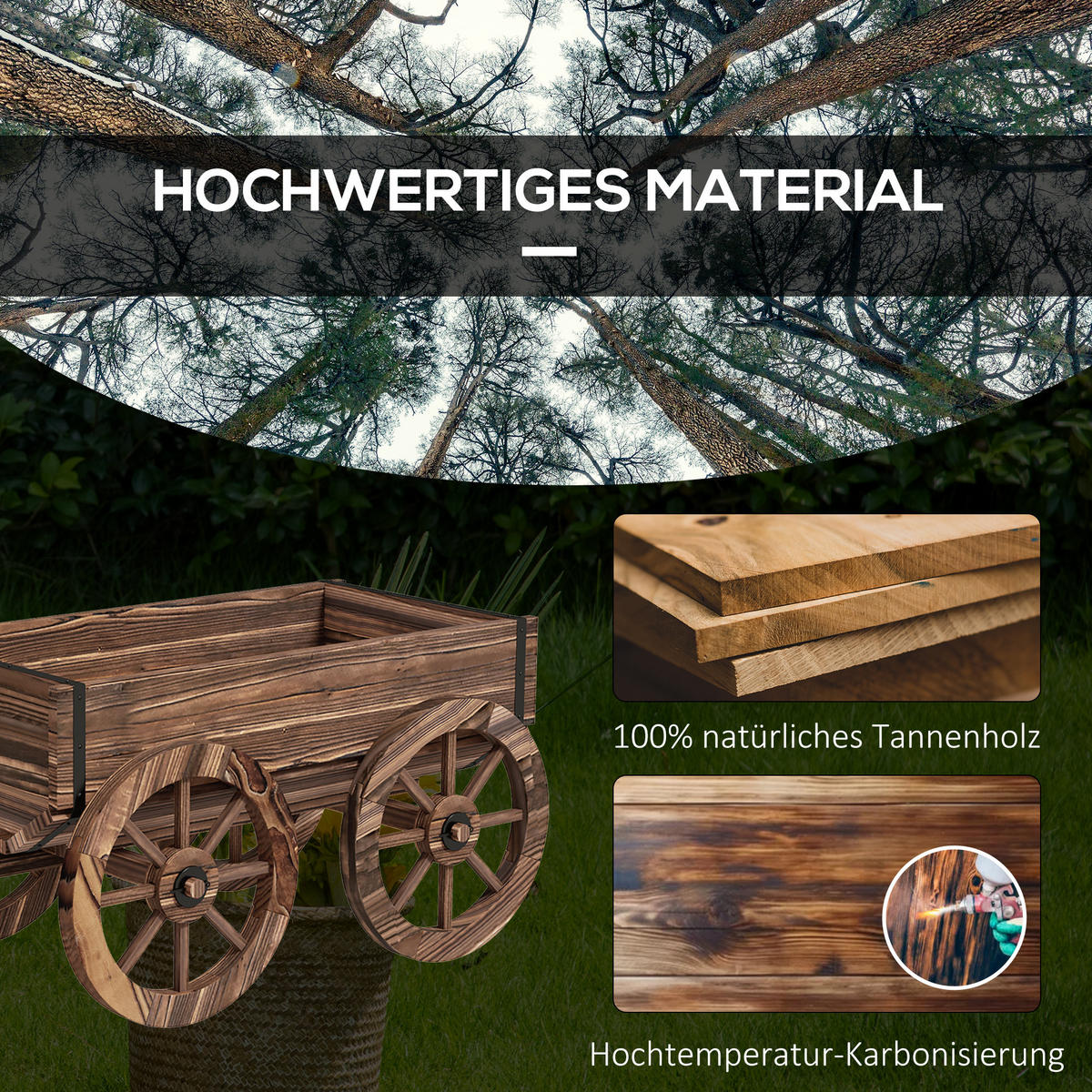 PFLANZENKASTEN für Garten, Terrasse, bis 30 kg belastbar, Verkohlt, 120 x 41 x 54 cm - Braun, Holz (41/54/120cm) - Outsunny