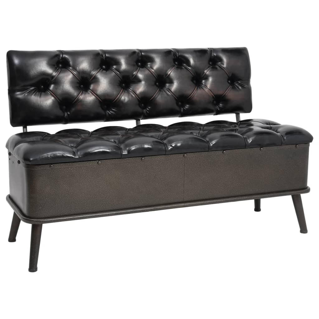 SITZBANK mit Stauraum und Rückenlehne 110cm Schwarz Kunstleder - Schwarz, Textil (110/75/52cm) - furnicato