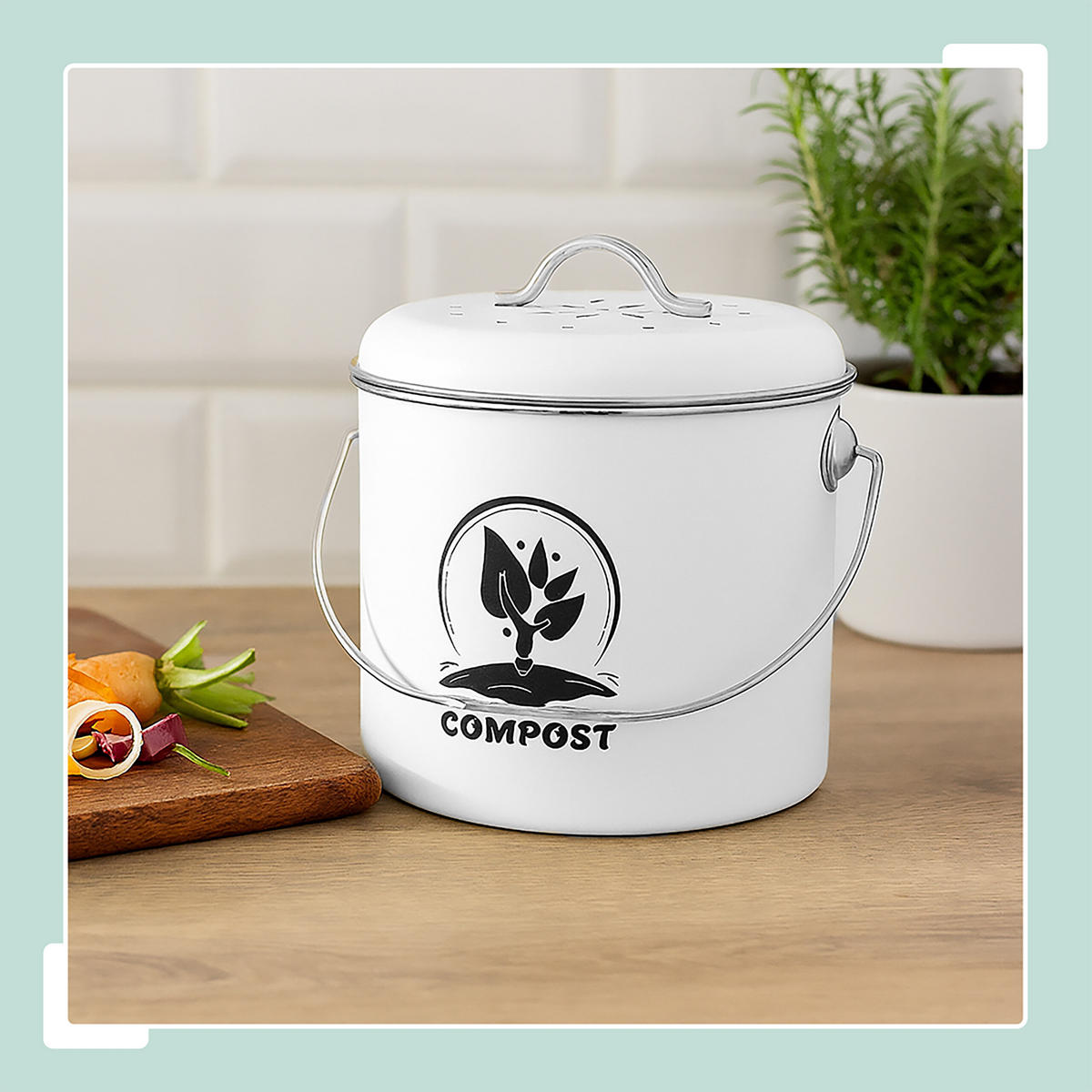 KUCHYNSKÝ kompostér - biela, kov/textil (22/20/19cm) - Relaxdays