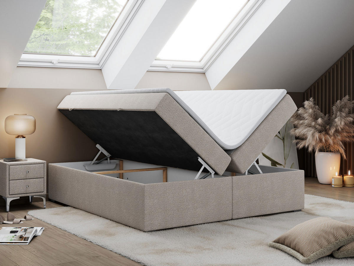 BOXBETT BESS 120/200 Beige Struktur - H3 - Beige, Holz/Textil (120/200cm) - MKS