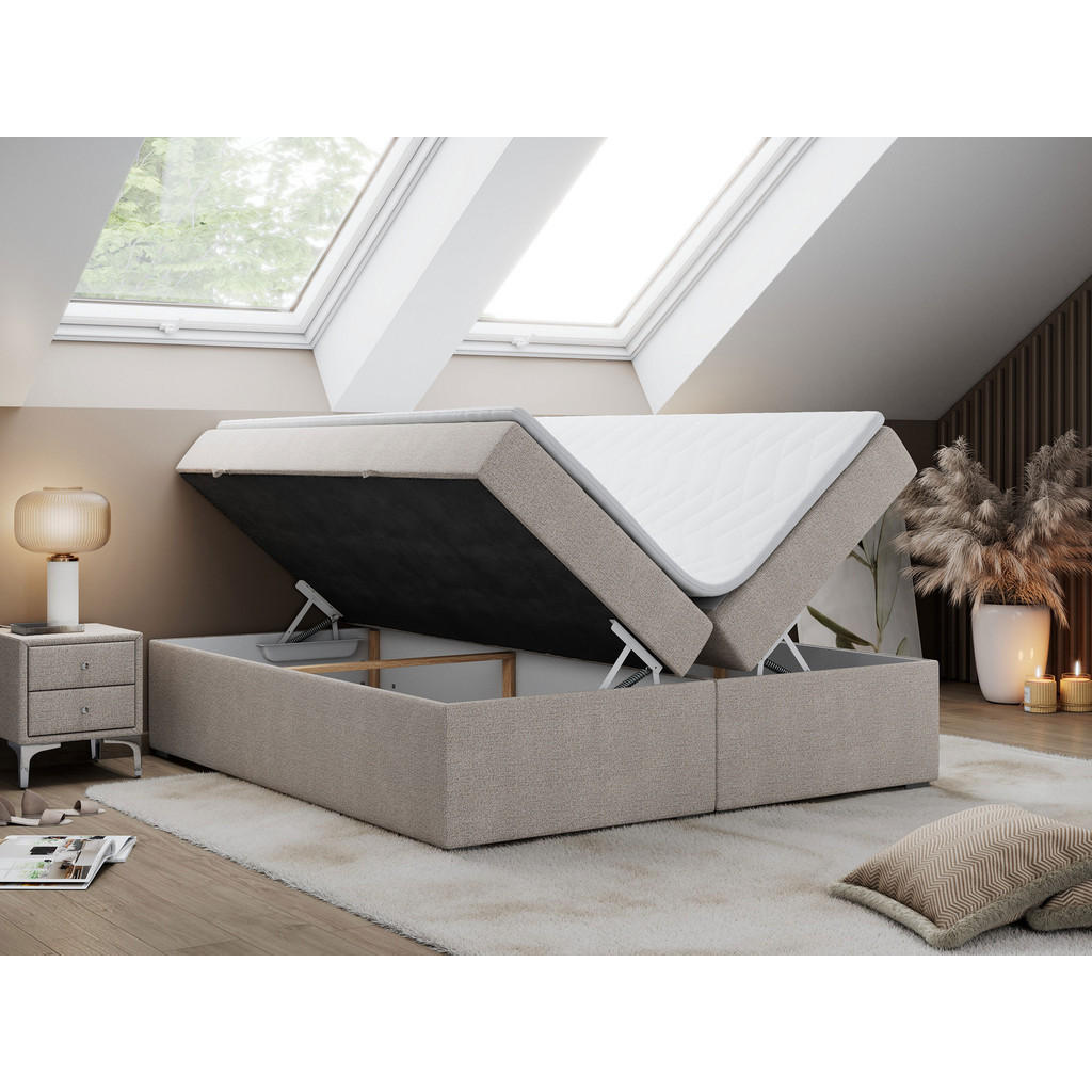 Thumbnail - MKS Boxbett, Beige, Textil, 2-Sitzer, H3, Rechteckig, 120x200 cm, Schlafzimmer, Betten, Boxspringbetten