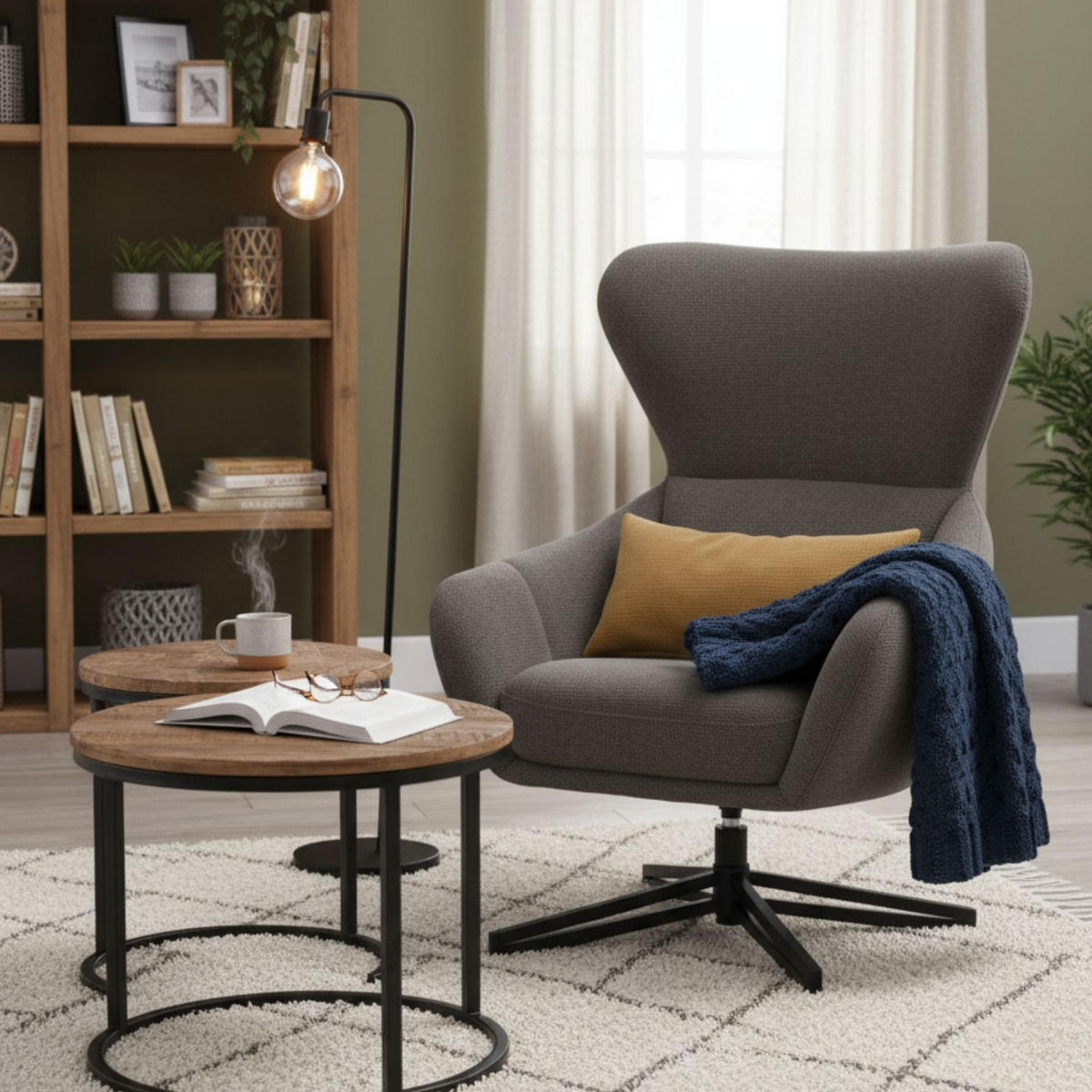 MÖBELSET Couchtisch Fermo und Ohrensessel Marconia dunkelgrau - Dunkelgrau/Schwarz, Holz/Textil (58/45/58cm) - bene living