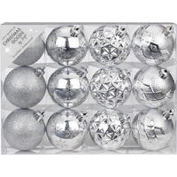 WEIHNACHTSORNAMENTE 12er-Set runde Ornamente silber Mix 6 cm - Silberfarben, Kunststoff (6/6/6cm) - LAALU