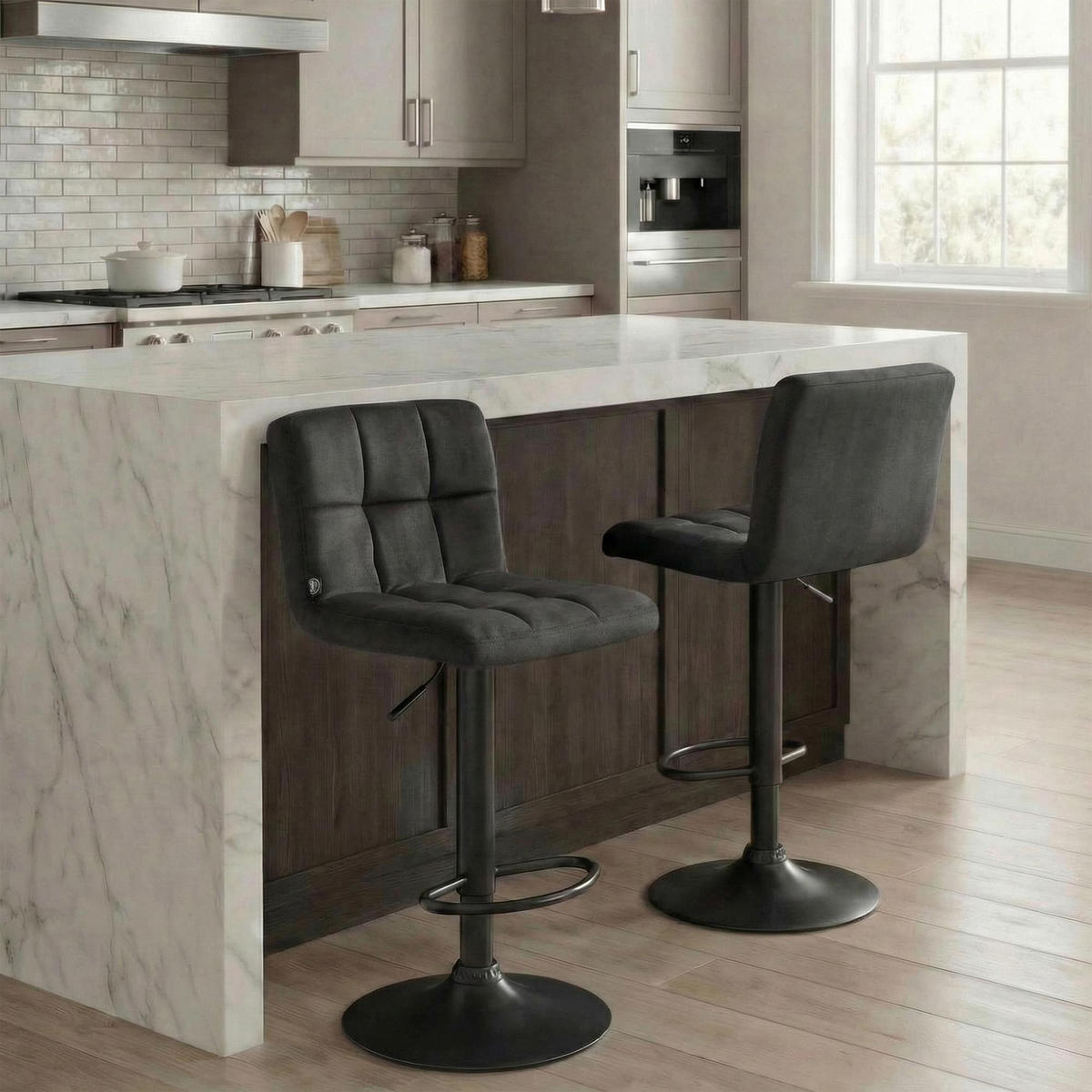 BARHOCKER Samt Dunkelgrau - Dunkelgrau/Schwarz, Textil/Metall (46/94/47cm) - CLP