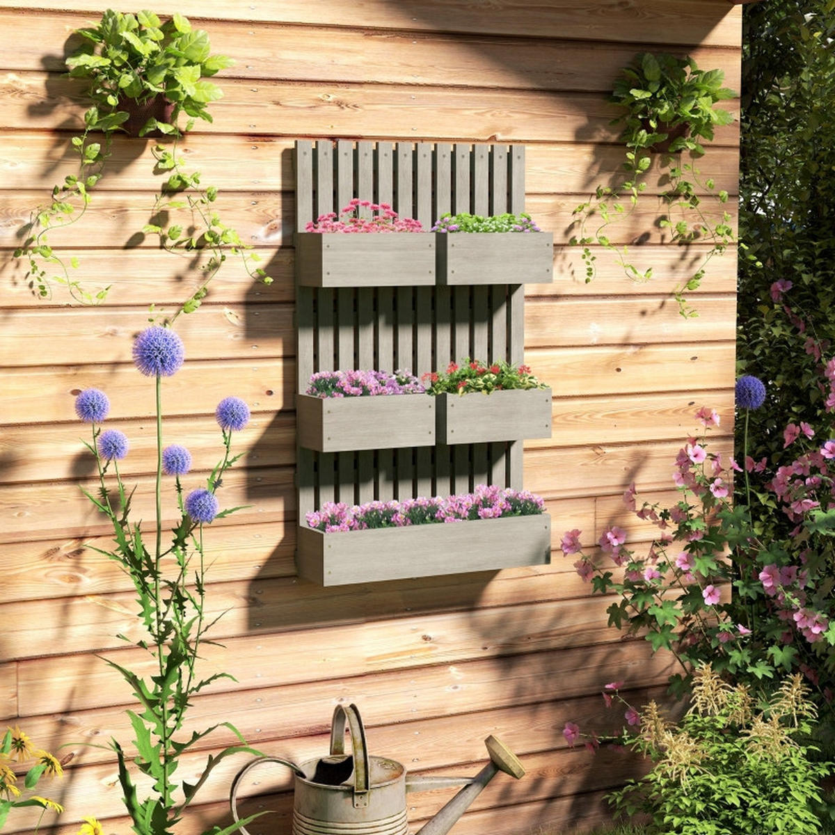HOCHBEET Holz mit verstellbarem Rankgitter Grau - Grau, Holz (16/16/60cm) - ComfortXL
