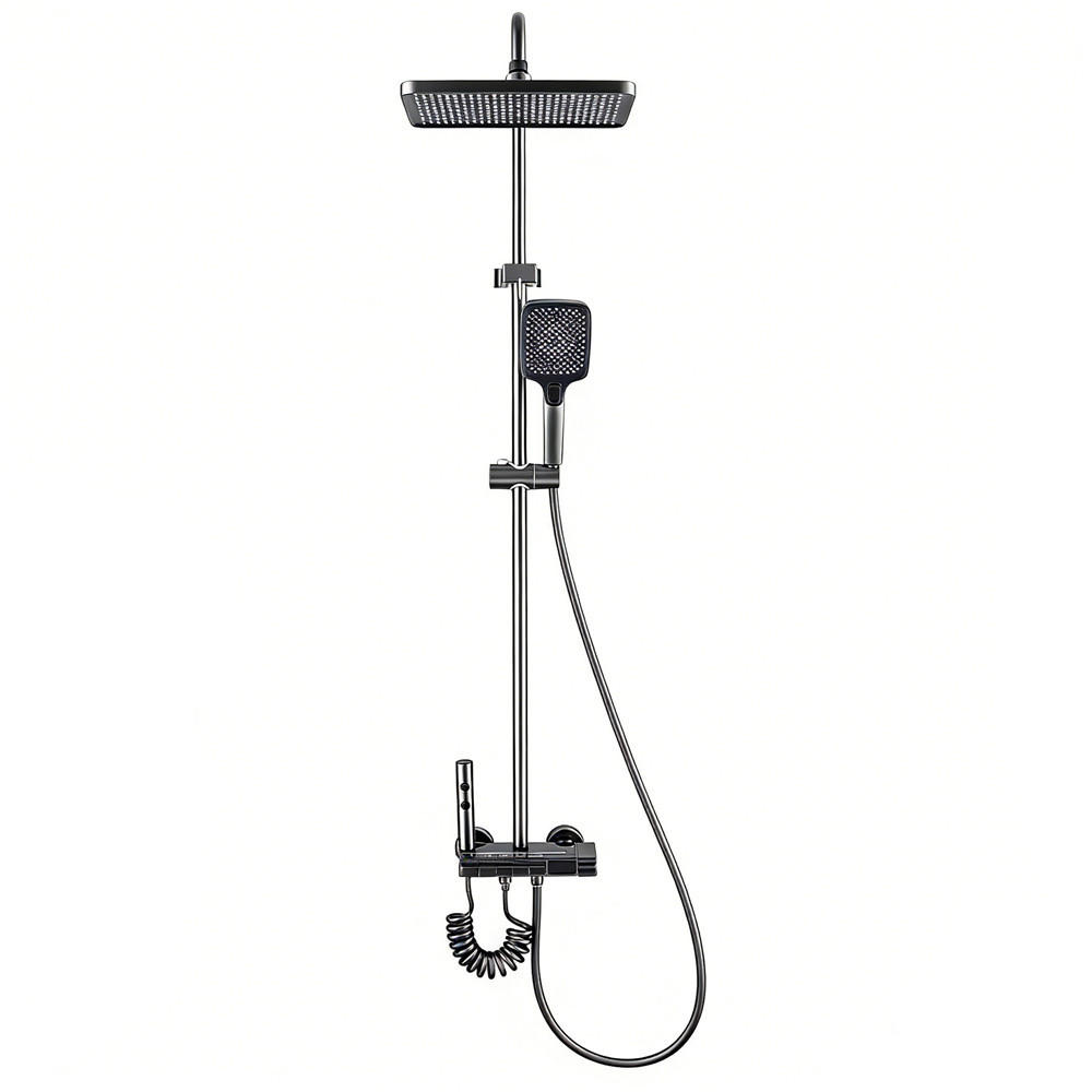 ÜBERKOPFBRAUSESET LED Messing Digitalanzeige Thermostat Heiß Kalt - Dunkelgrau, Metall (20/135/31cm) - Bextcok