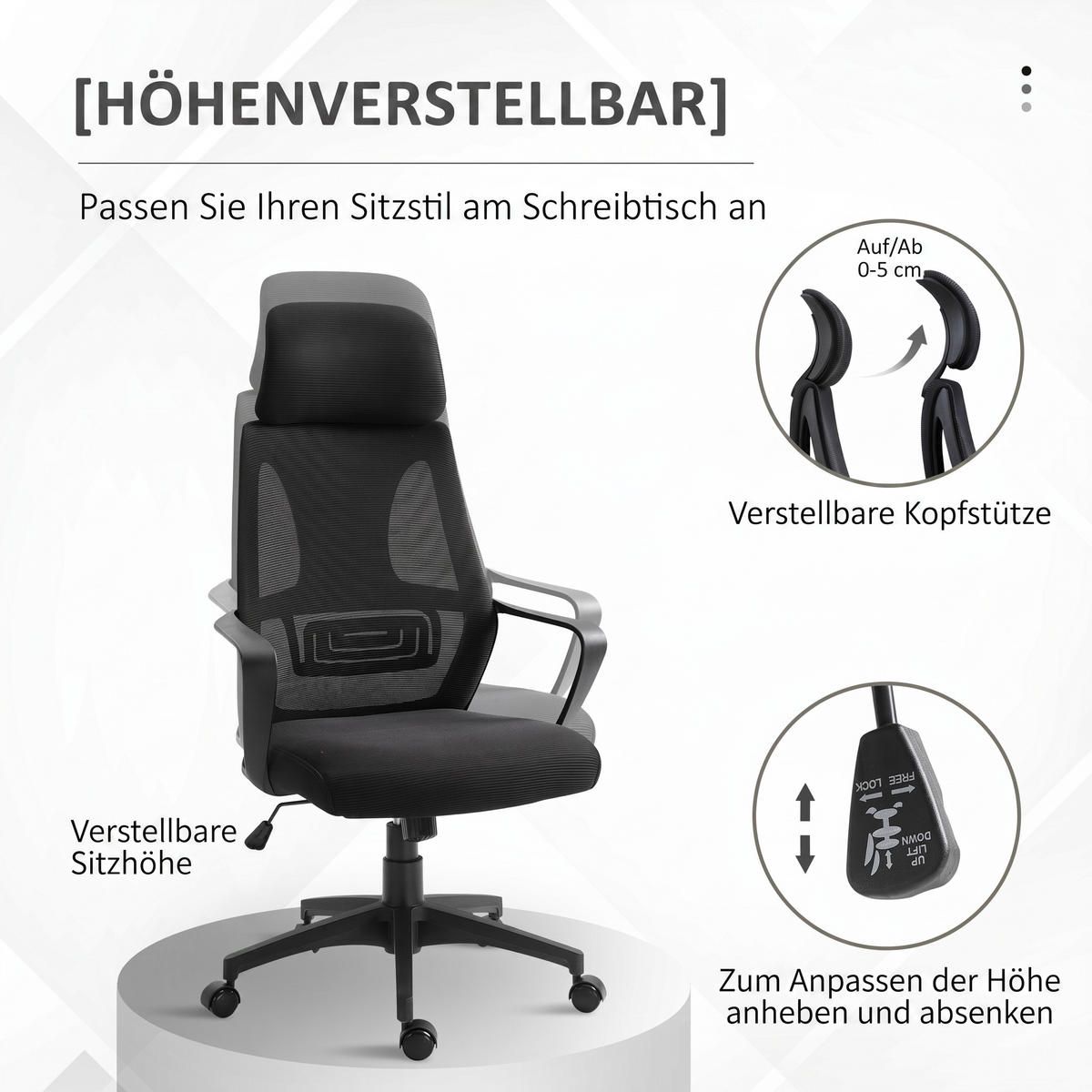 BÜROSTUHL Polyester Schaumstoff Schwarz - Schwarz, Kunststoff (55/126/64cm) - Vinsetto