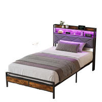 BETTGESTELL 90/200 cm grau Holz Metall mit RGB LED USB - Dunkelgrau, Holz - SHOPENTRA