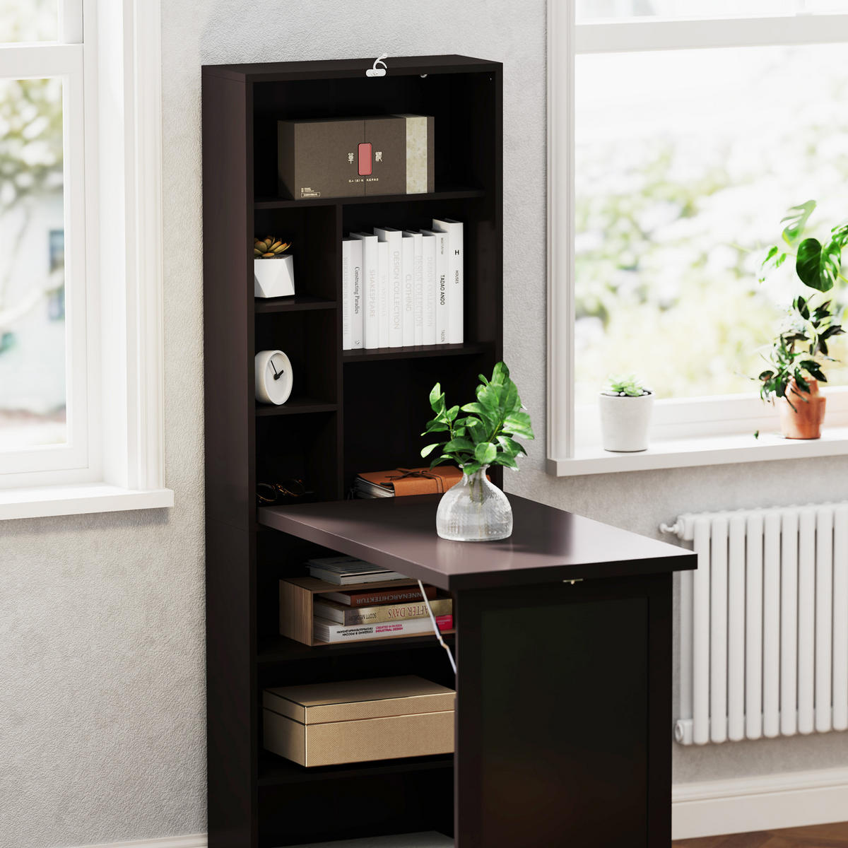 SCHREIBTISCH Kieferfarben wandmontiert klappbar mit Regal und Kreidetafel 98/51/153 cm - Braun, Holzwerkstoff (51/98/153cm) - PANGIVO