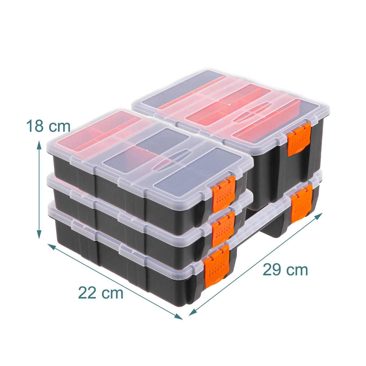 4XSORTIERBOX - Multicolor, Kunststoff (29/18/22cm) - Relaxdays