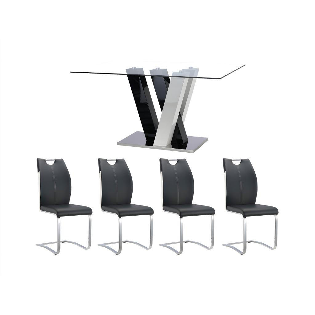Thumbnail - Vente-Unique Esstisch, Schwarz, Glas, 6-Sitzer, Rechteckig, 90x76x150 cm, Esszimmer, Bänke, Tisch- & Eckbankgruppen