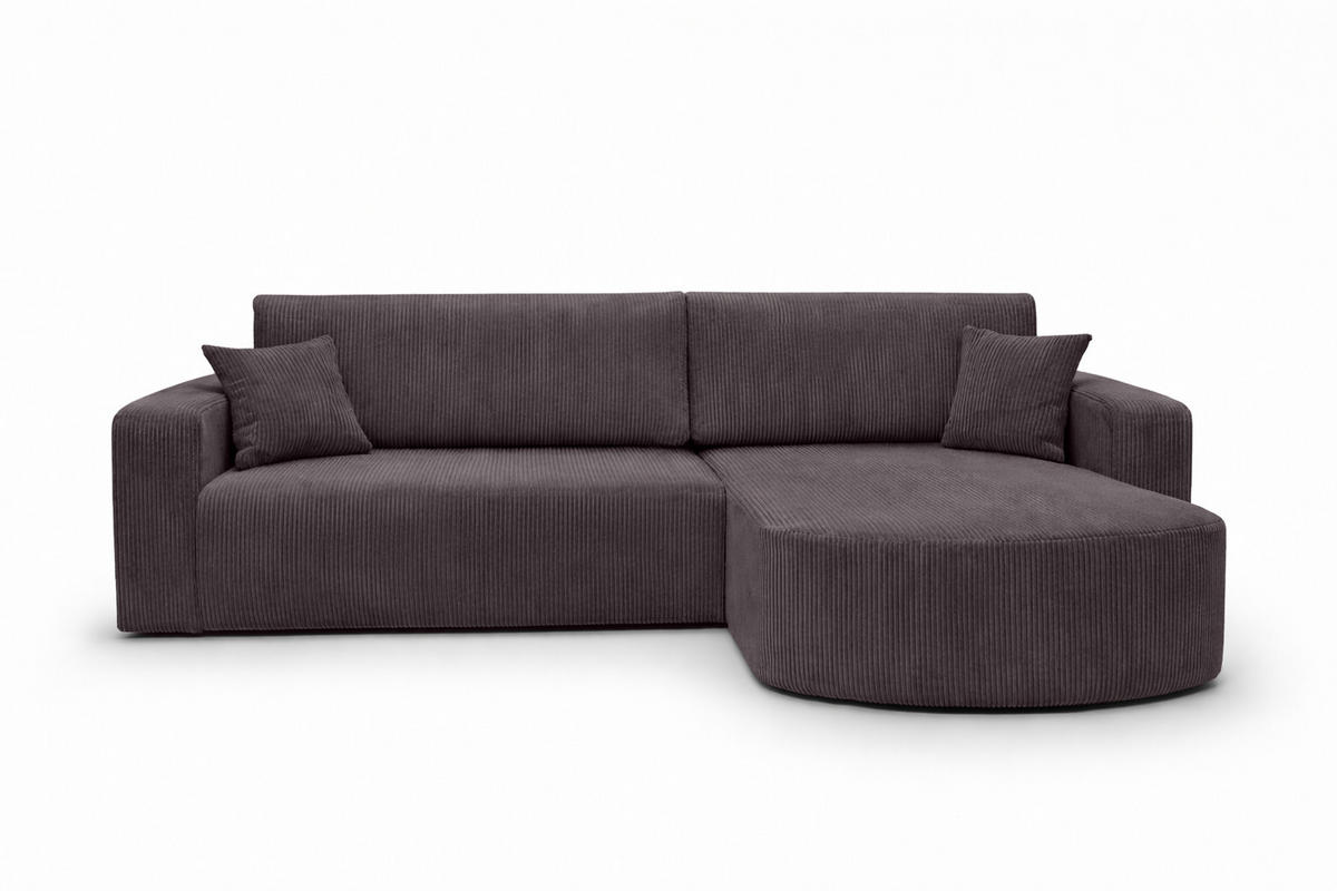 ECKSOFA Mit Schlaffunktion, Cordstoff Poso, Dunkelgrau, Rechts, ROUND ONE XL - Dunkelgrau, Holz (271/175cm) - Kaiser Möbel