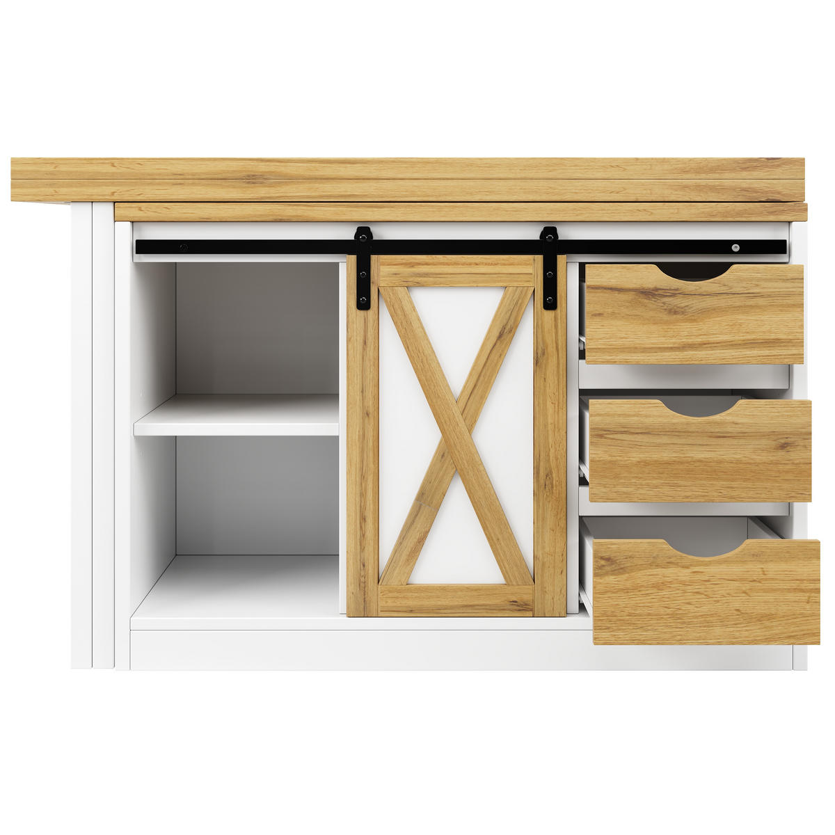 BARTISCH DE-38584 ausziehbar 120-197 cm 360° drehbar Eiche/Weiß - Weiß, Holzwerkstoff (40/120/72cm) - ComfortXL