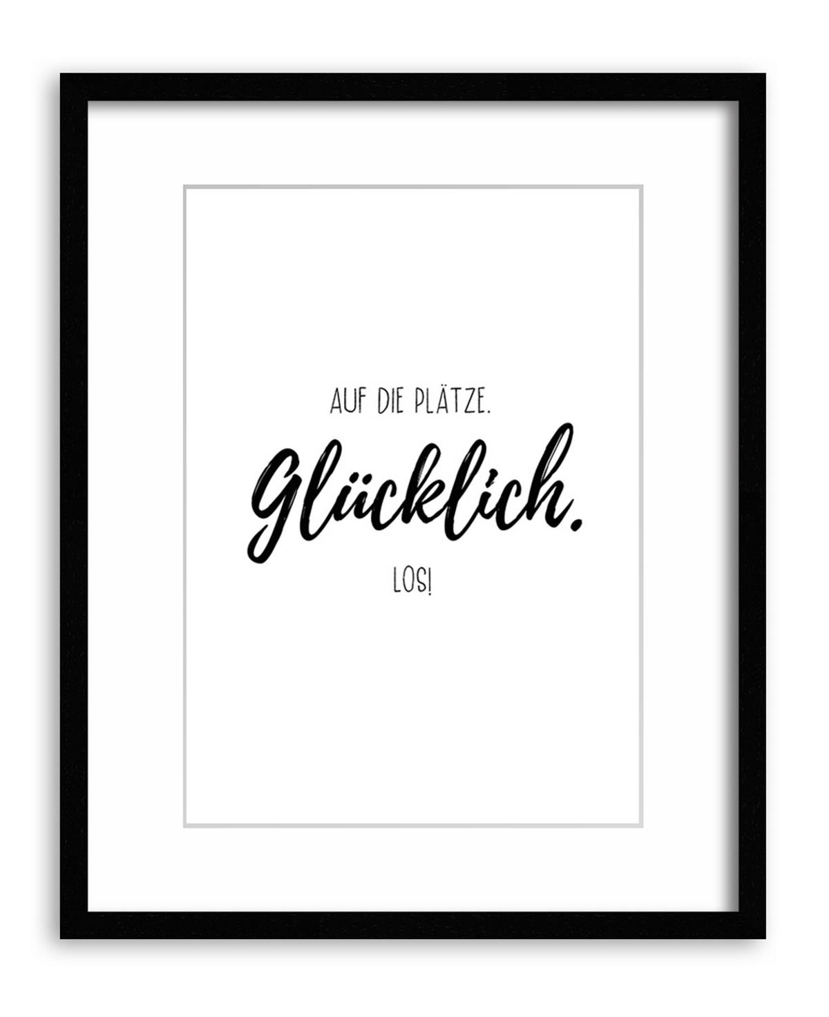 POSTER DIN A4 21x29,7 cm Spruch Glück schwarz weiß - Weiß, Papier (21/29.7/2cm) - artissimo