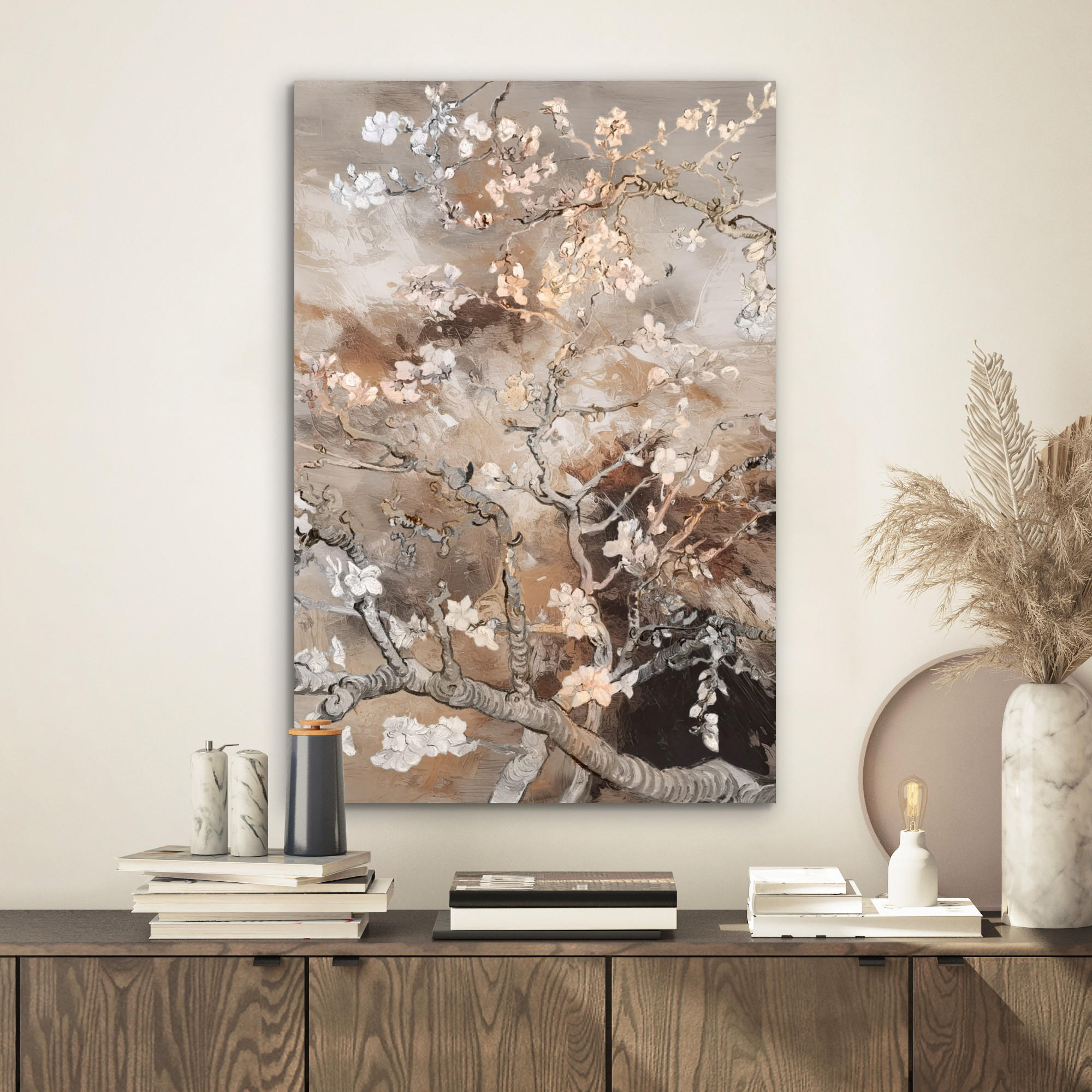 METALLBILD Mandelblüte - Kunst - Van Gogh - Beige - Abstrakt 40x60 cm - Braun, Metall (40/60cm) - MuchoWow