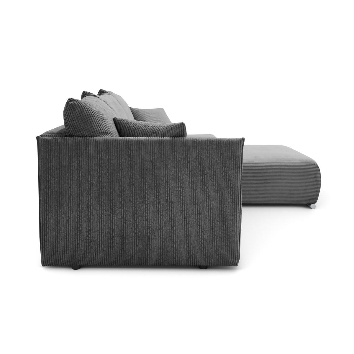 ECKSOFA L-Form Schlaffunktion Livorno Cord-Stoff Grau Rechts - Chromfarben/Schwarz, Holz/Kunststoff (246/188cm) - Kaiser Möbel