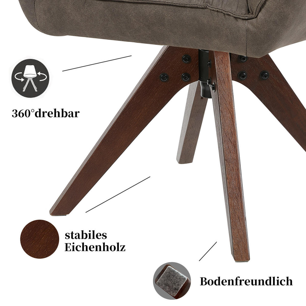 DREHSTUHL Mika-Lio 2er-Set - Taupe/Nussbaumfarben, Eichenholz/Holz (60/88/68cm) - DUBI Möbel
