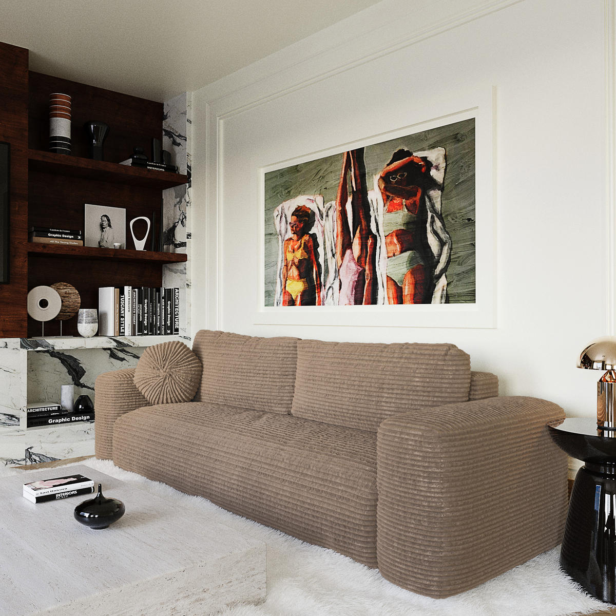 SCHLAFSOFA mit Stauraum LIOR XXL-Cord Taupe 260cm - Taupe, Textil (260/83/100cm) - Premium Interiors