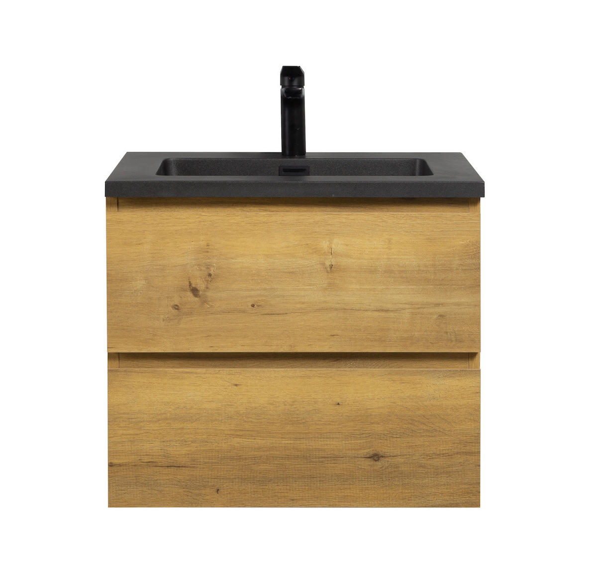 WASCHTISCHKOMBI Angela 2 Teile - Eiche Mit Schwarzem Waschbecken - 60 x 48 x 52 cm - Eichefarben/Schwarz, Holz (60/52/48cm) - Badplaats