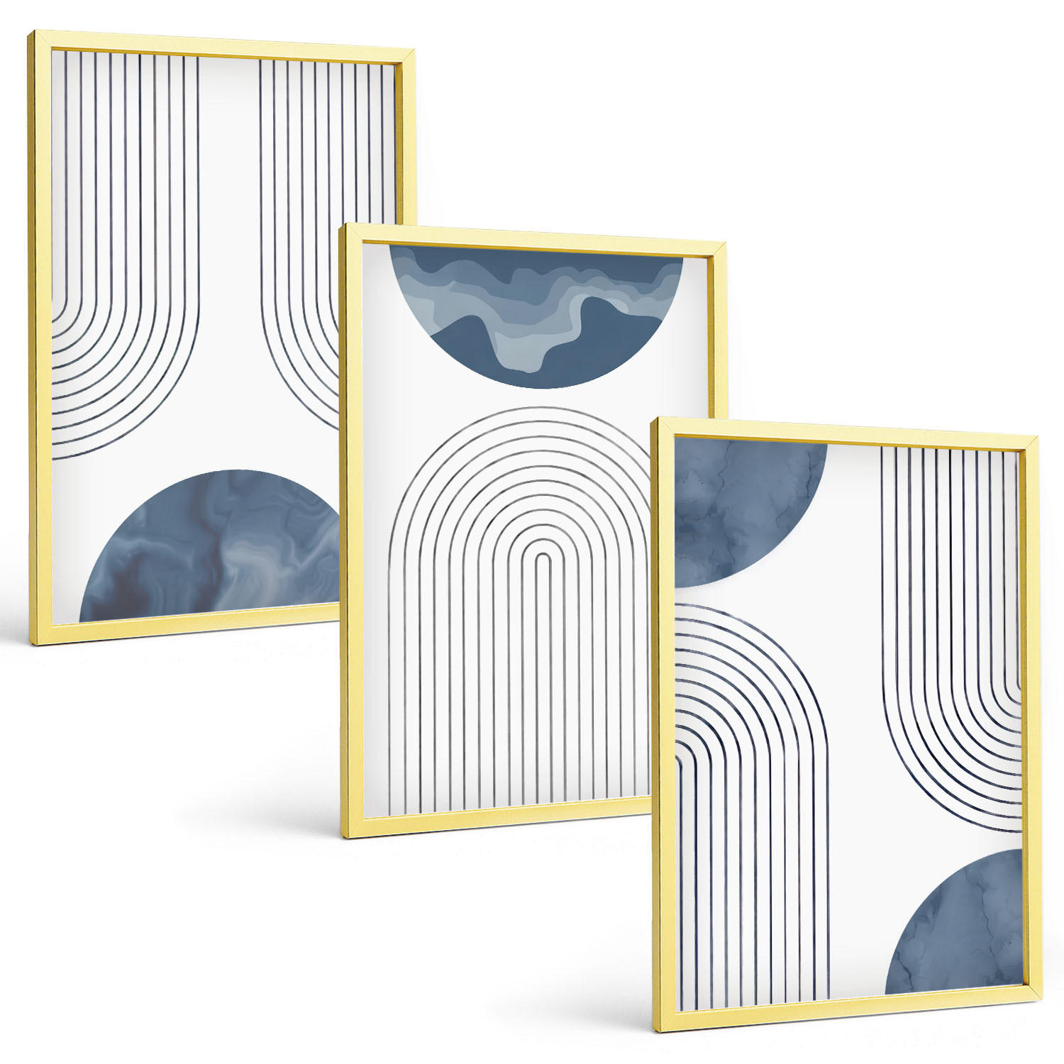 BILDER SET 3er Set - 40x60 cm Goldrahmen - Abstrakte blaue Muster - Goldfarben, Kunststoff (40/60cm) - TULUP