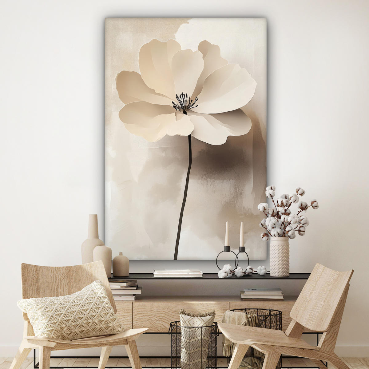 OBRAZ NA PLÁTNĚ Květina - béžová - barva - stín 90x140 cm - krémová, textil (90/140cm) - MuchoWow