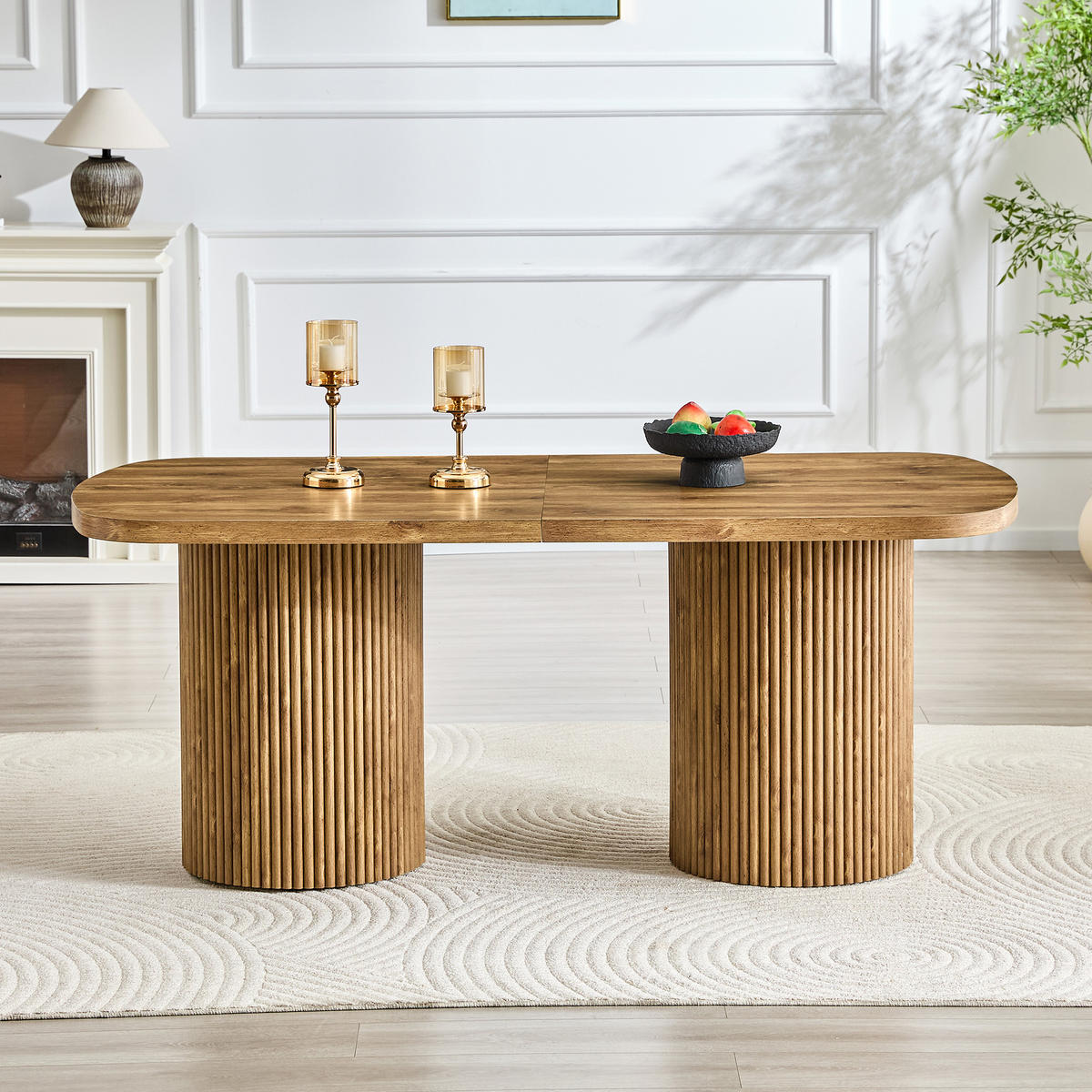 ESSTISCH MDF 6–8 Personen geriffelte Zylinderfüße Wabi Sabi Mid Century Design modern - Naturfarben, Holzwerkstoff (180/90/76cm) - EVRYAE