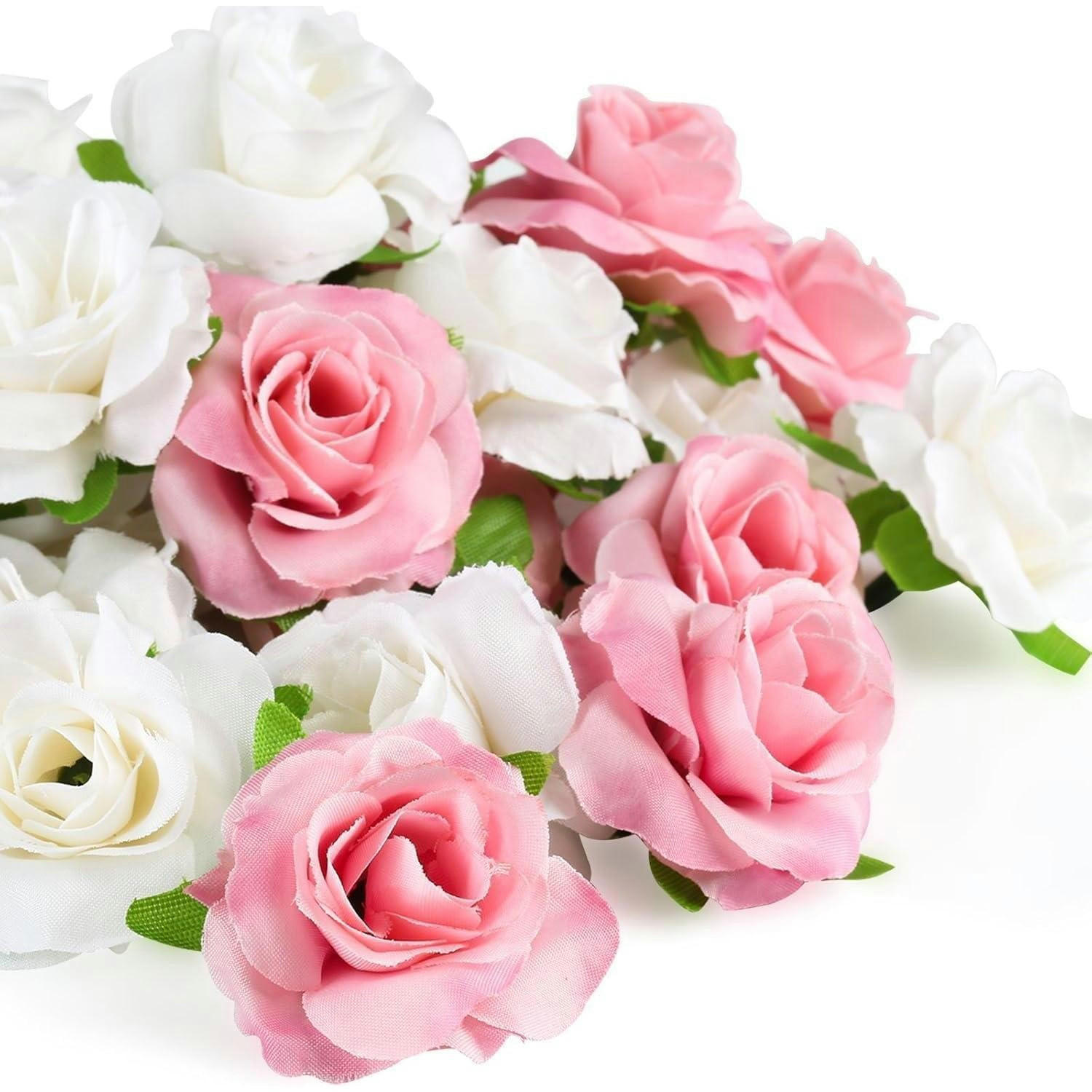 KUNSTBLUMEN Rosenköpfe 50-teiliges Set Weiß und Rosa 4 cm - Multicolor, Kunststoff (4cm)