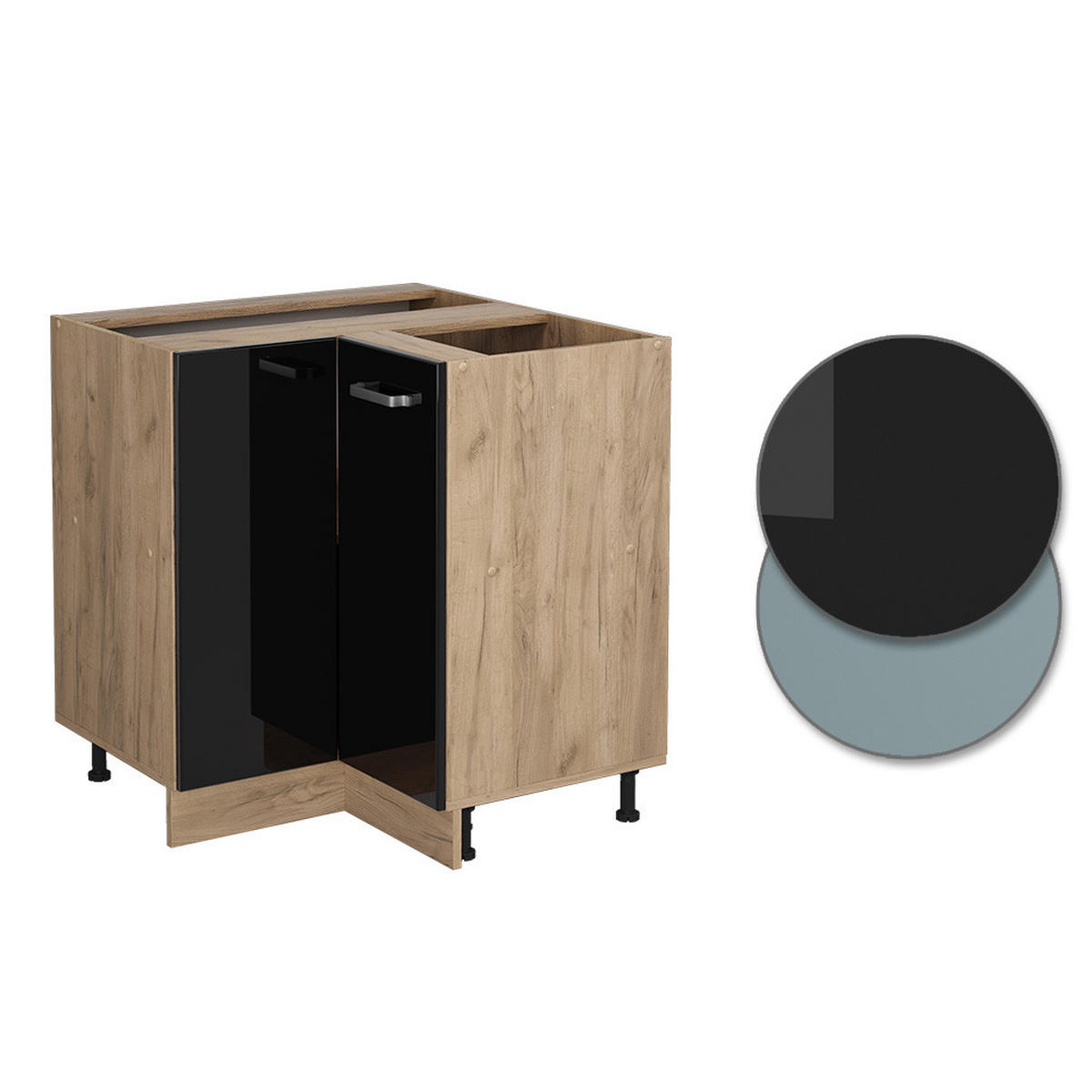 ECKUNTERSCHRANK R-Line Schwarz Hochglanz 75.6 cm ohne AP - Honigeiche/Schwarz Hochglanz, Holzwerkstoff (75.6/81.6/46cm) - Vicco