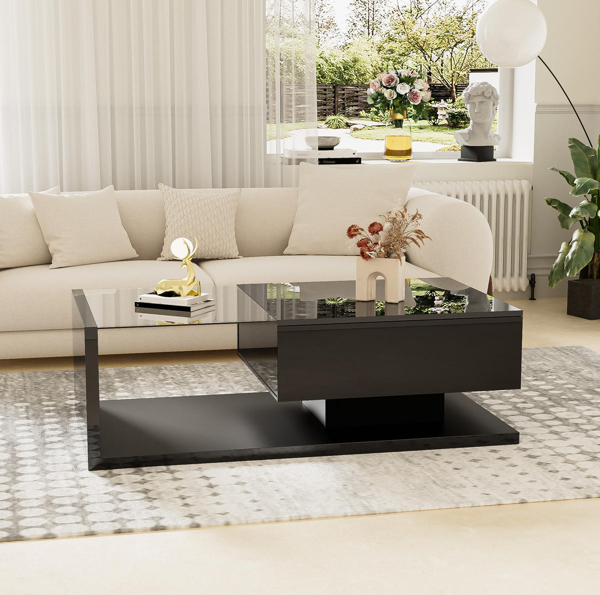 COUCHTISCH mit Ablagefach 105 x 55 cm Hochglanz Schwarz - Schwarz, Holzwerkstoff (105/55/32.5cm) - Meubliv