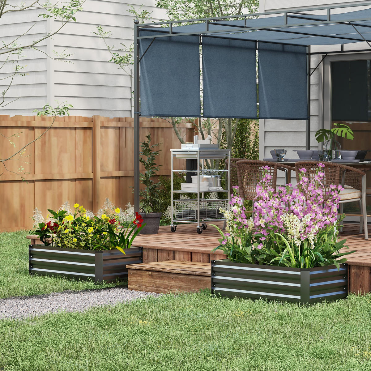 HOCHBEET 2er-Set für Terrasse, Balkon, verzinkter Stahl, Dunkelgrau, 100 x 60 x 30 cm - Dunkelgrau, Metall (60/30/100cm) - Outsunny