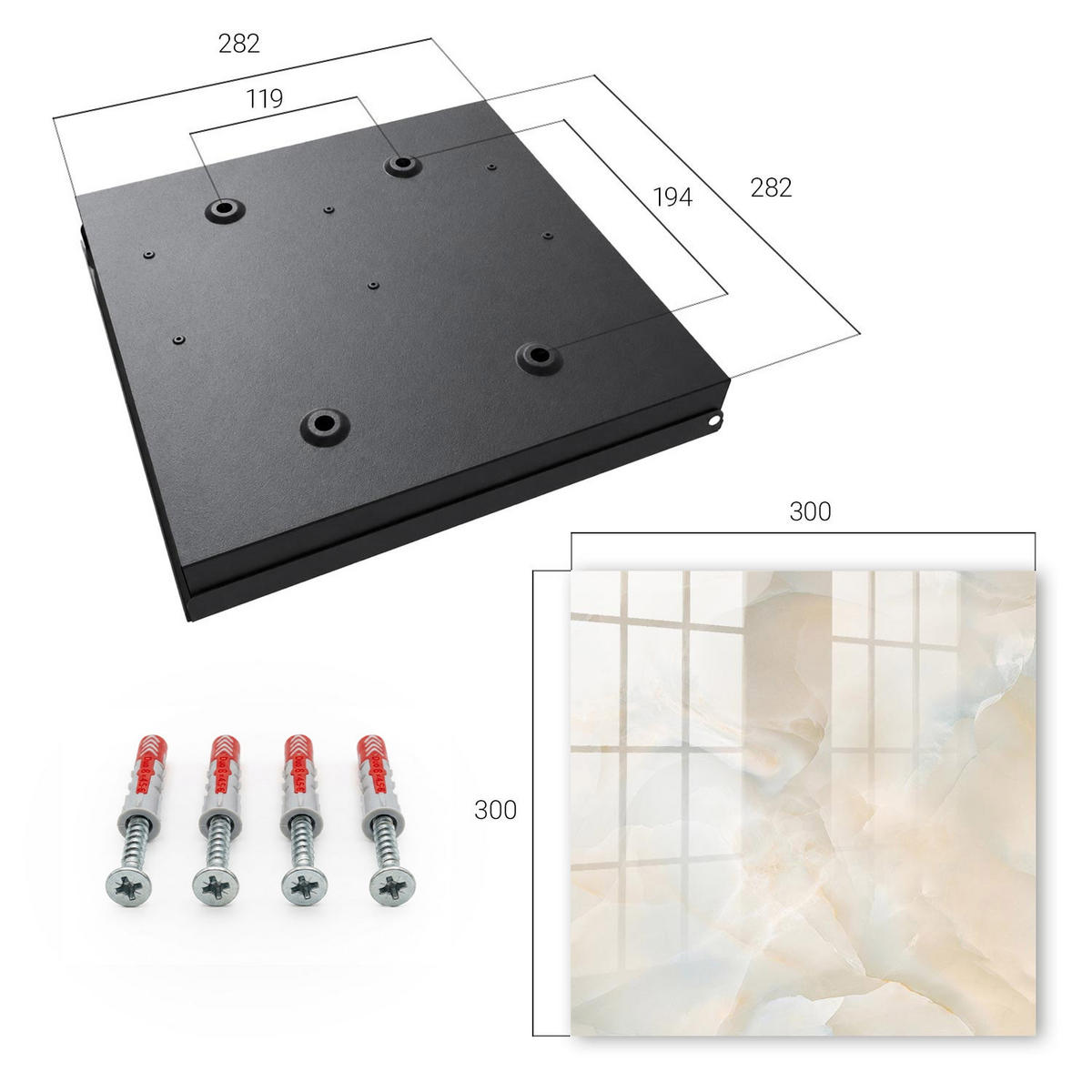 SCHLÜSSELBOX Schwarz 30x30 cm- Türöffnung nach rechts - Cremig und beruhigend - Creme, Metall (30/30/5cm) - TULUP