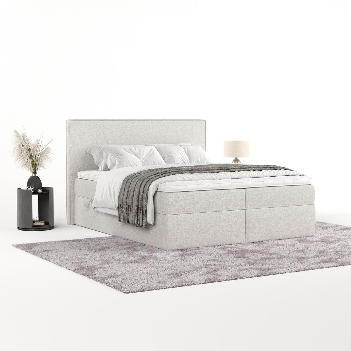 BOXBETT Nuvia 140/200 cm Hellbeige im Riva Stoff - Sandfarben/Schwarz, Holz/Holzwerkstoff (140/200cm) - AltaBeds