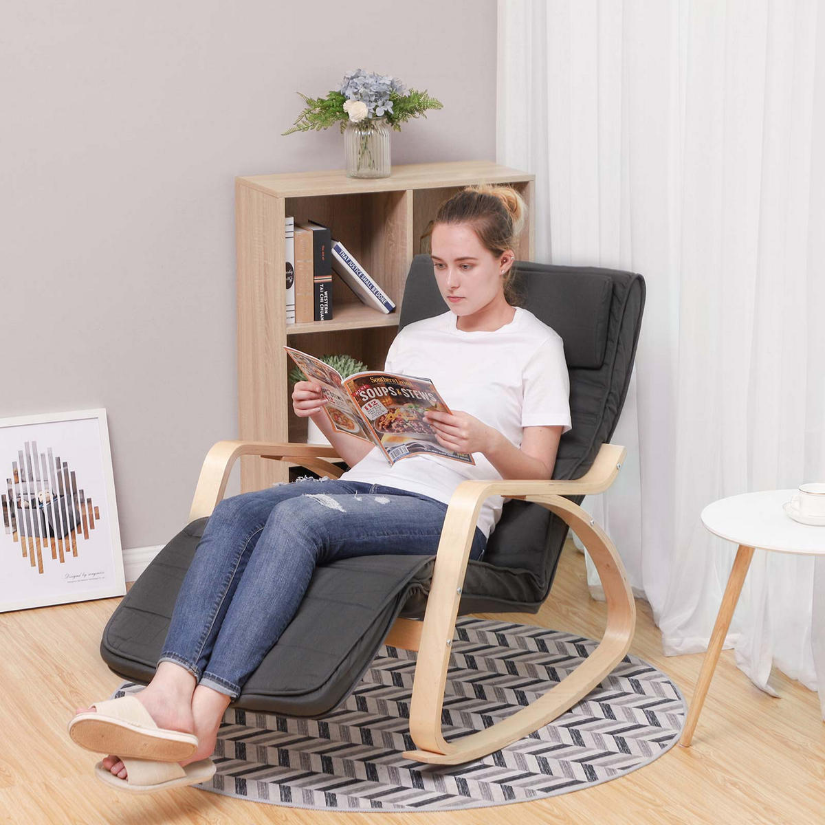 SCHAUKELSTUHL RELAXSTUHL - Grau, Holzwerkstoff (115/91/67cm) - Hansiro