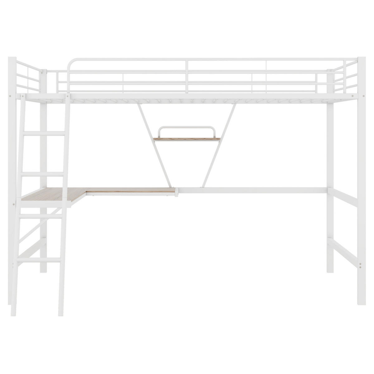 HOCHBETT 90/200 cm aus Metall/MDF mit L-förmigem Schreibtisch und Regal Weiß - Weiß, Metall (90/200cm) - Modenvie