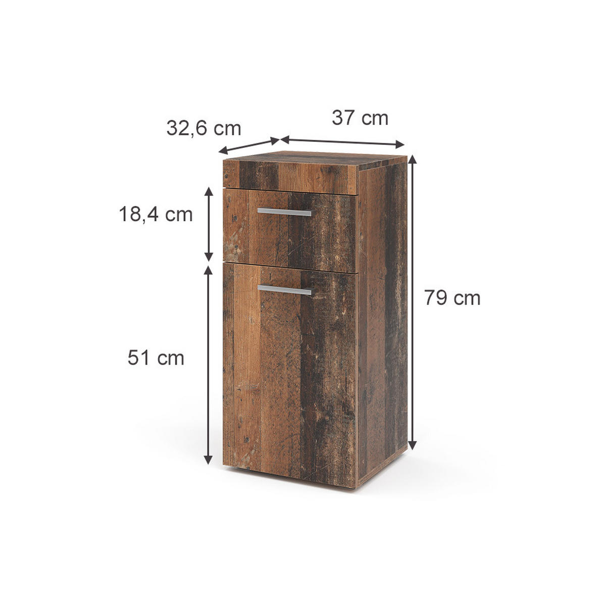 MIDISCHRANK Luna Oldstyle 37 x 79 cm - Braun, Holzwerkstoff (37/79/32.6cm) - Vicco
