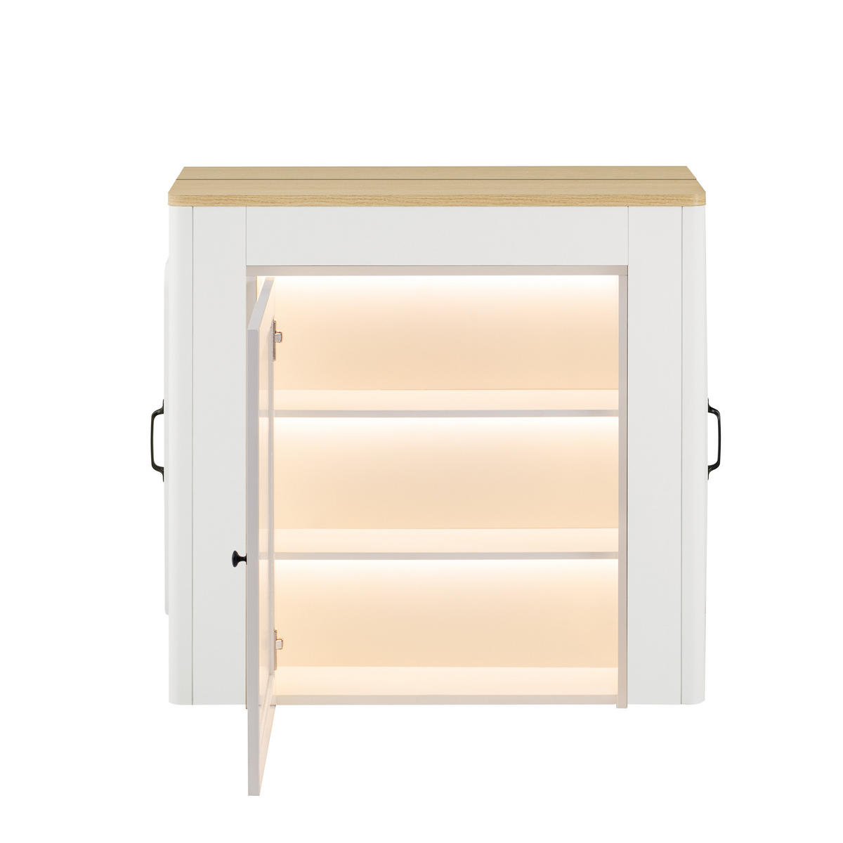 KÜCHENINSEL Mobile & Ausziehbarer Esstisch (4-in-1) mit LED, Steckdose & Stauraum - Weiß, Glas/Holzwerkstoff (83/77/39.6cm) - Urban Meuble