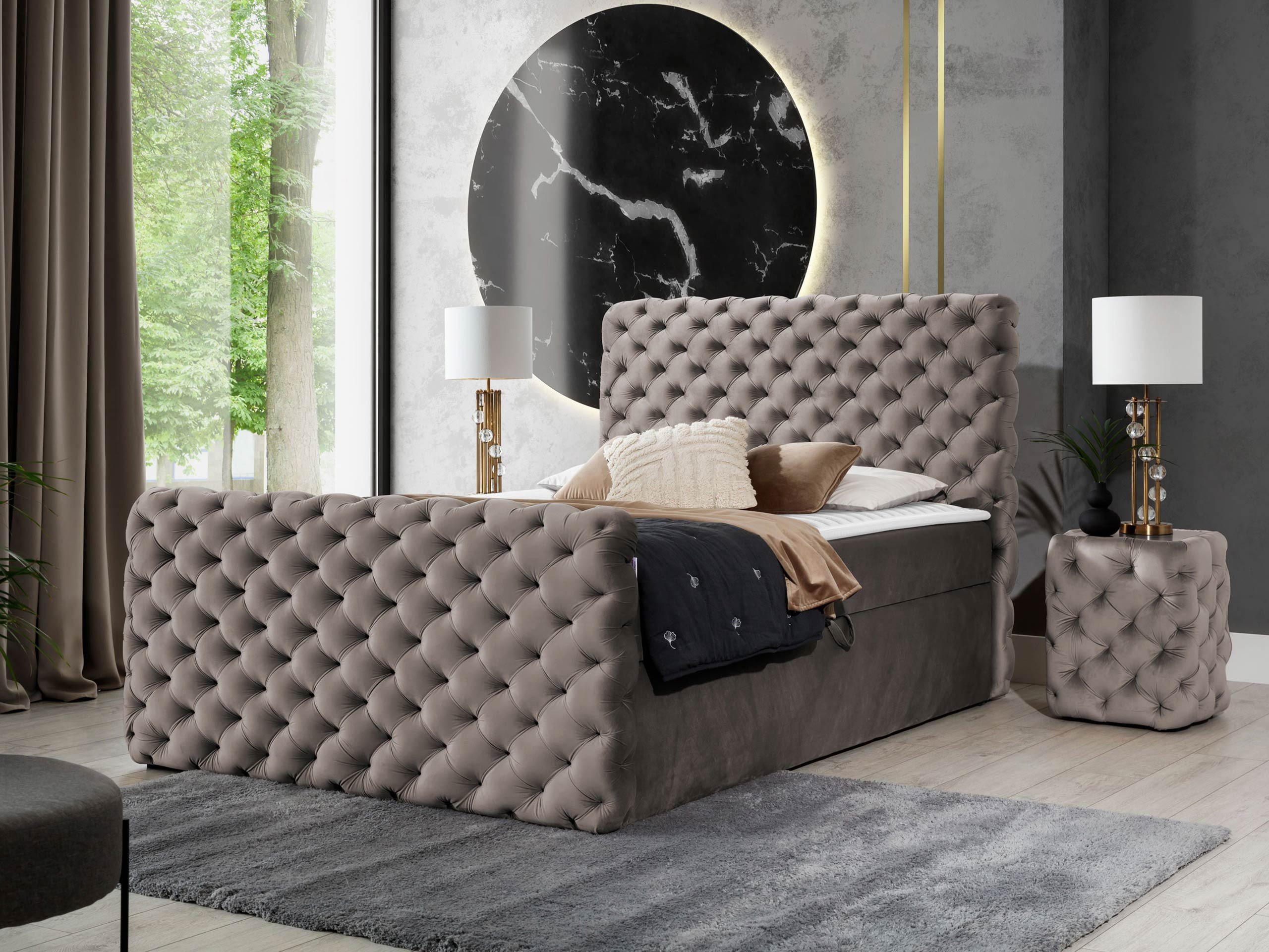 BOXBETT Chesterfield Lux - Hellbraun, Holz (140/200cm) - MIRJAN24