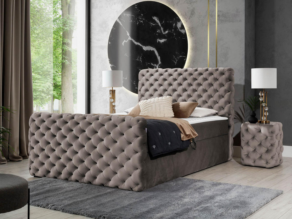 BOXBETT Chesterfield Lux - Hellbraun, Holz (200/200cm) - MIRJAN24