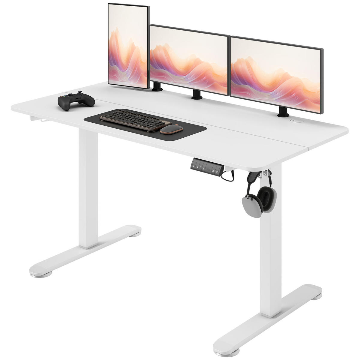 COMPUTERTISCH Weiß höhenverstellbar elektrisch 140/70/116 cm - Weiß, Holzwerkstoff (70/140/116cm) - PANGIVO