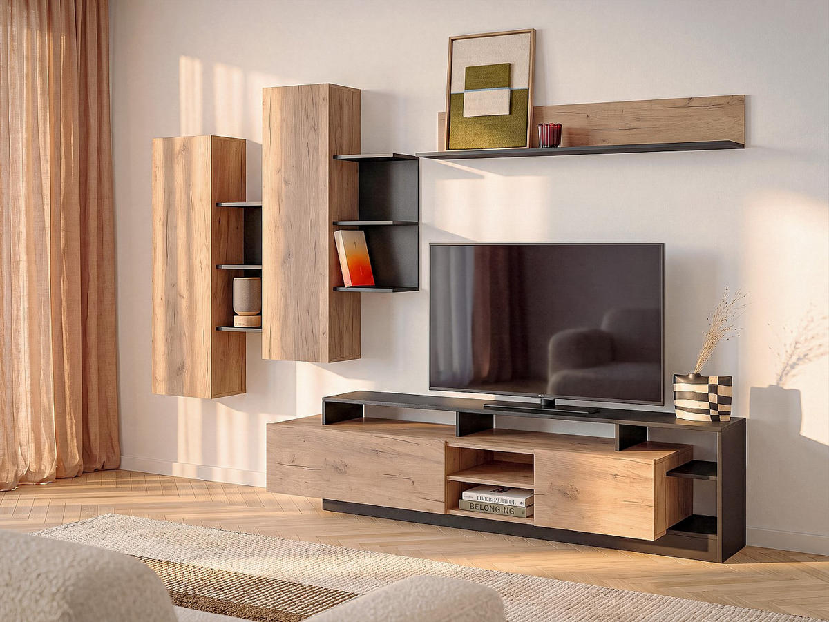 TV-WAND - 260 x 40 - holz - anthrazitgrau, naturfarben hell Idesia - Anthrazit/Naturfarben, Holz (260/171.5/40cm) - Vente-Unique