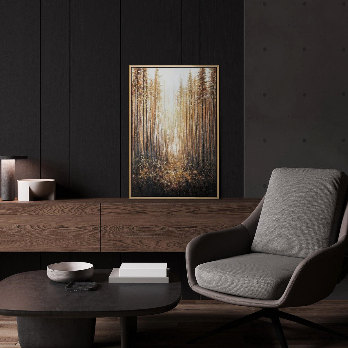 GEMÄLDE Waldglanz Schattenfugenrahmen Grau 60x40 cm - Grau, Holz (60/40cm) - YS-art gallery